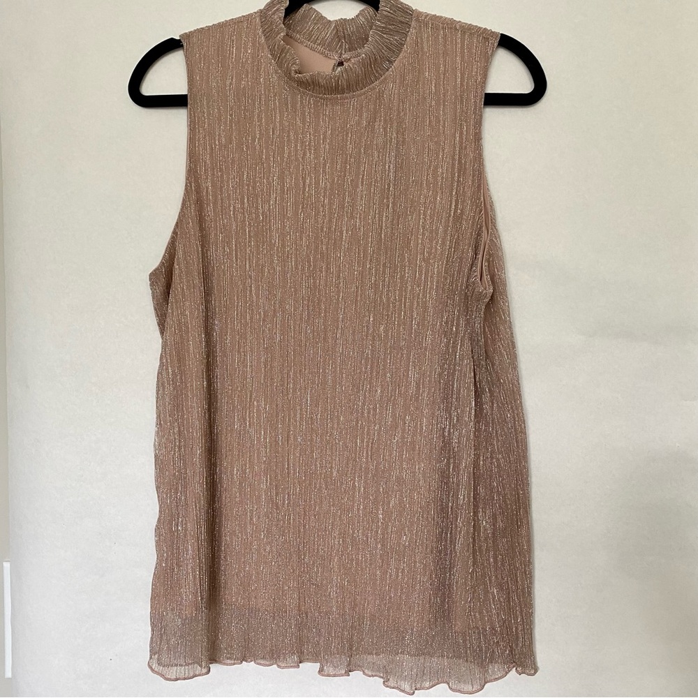 Adiva Mock Neck Sleeveless Rose Pink/Gold Blouse